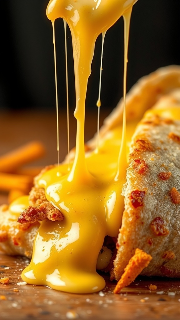 Cheesy garlic chicken wrap with melted cheese dripping