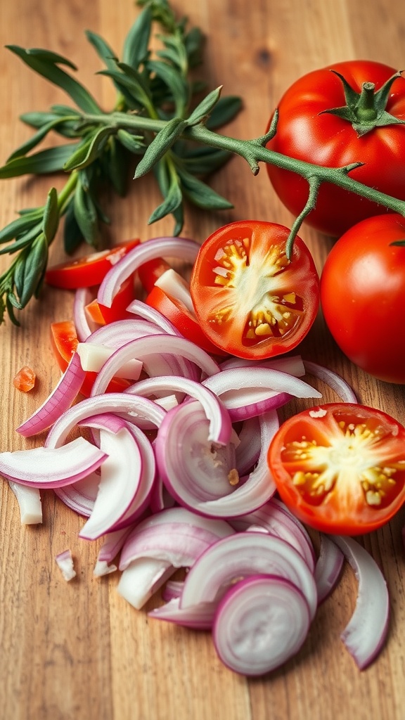 Fresh ingredients for Pico de Gallo, including diced onions and tomatoes.