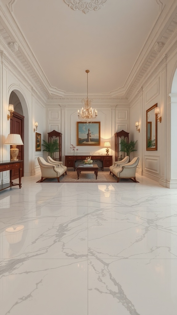 A stylish kitchen with black and white marble epoxy floor tiles arranged in a checkered pattern