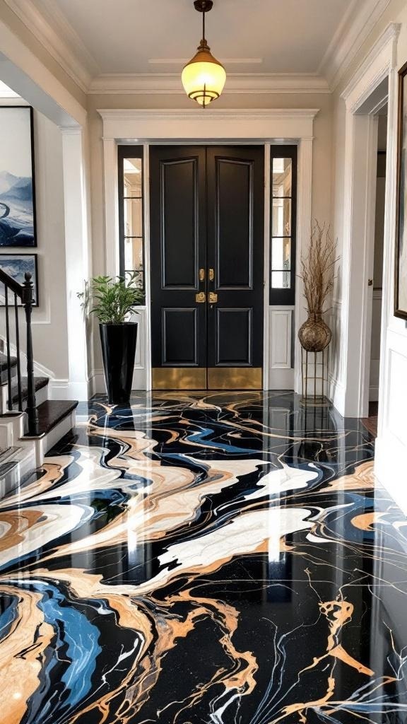 Stunning stained epoxy floor with rich textures and patterns