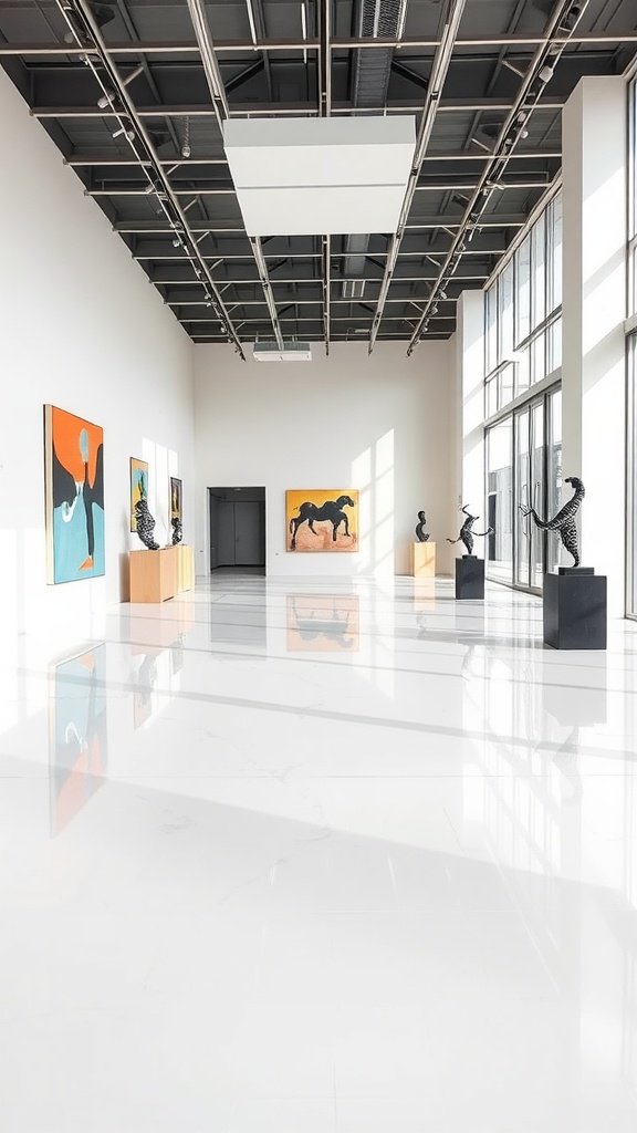 A beautifully designed epoxy floor featuring swirling blue patterns, black accents, and gold highlights in a modern living space.
