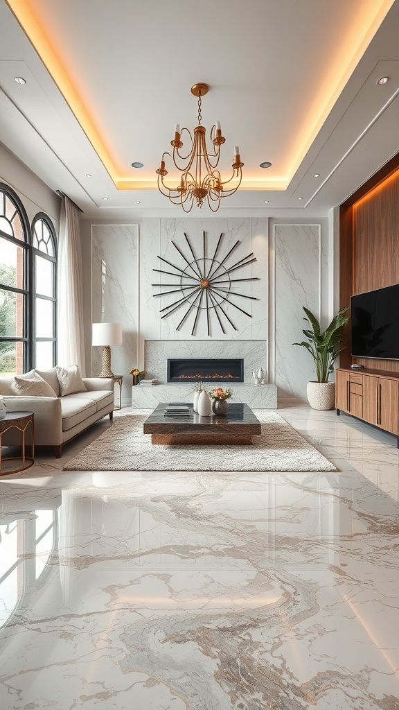 Close-up view of marble metallic epoxy floor with unique patterns and colors