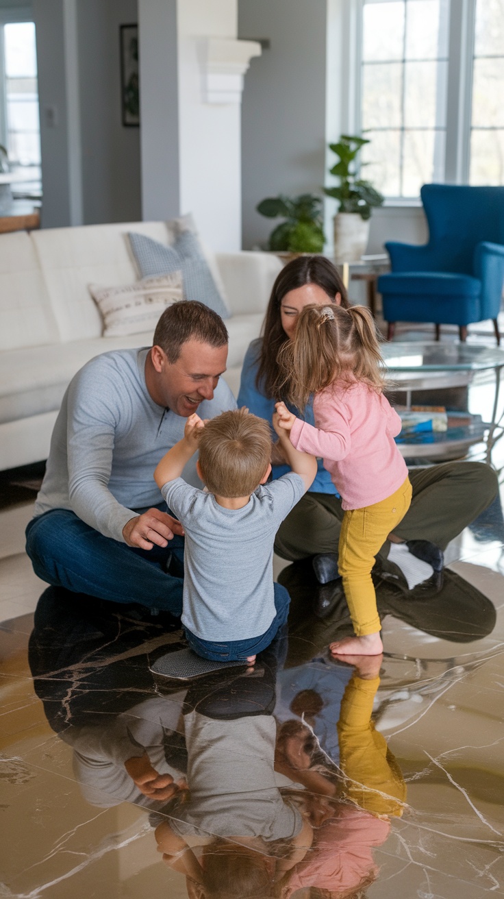 Family enjoying time together on a heated marble floor