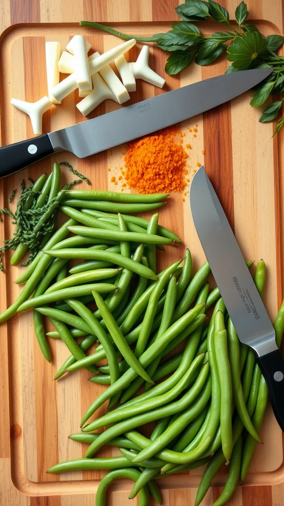 Fresh green beans and ingredients ready for a casserole recipe