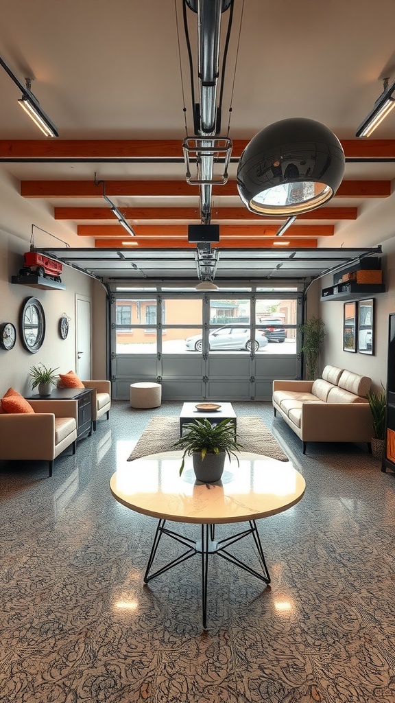 Samples of epoxy floor tiles in various colors and finishes on a table