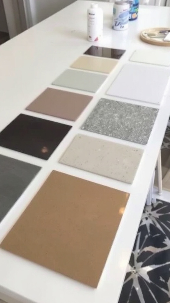 A collection of various finishes laid out on a table.