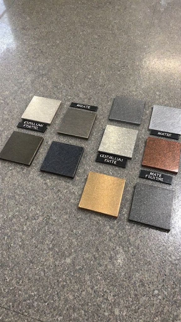 Selection of various finishing options displayed on tiles.