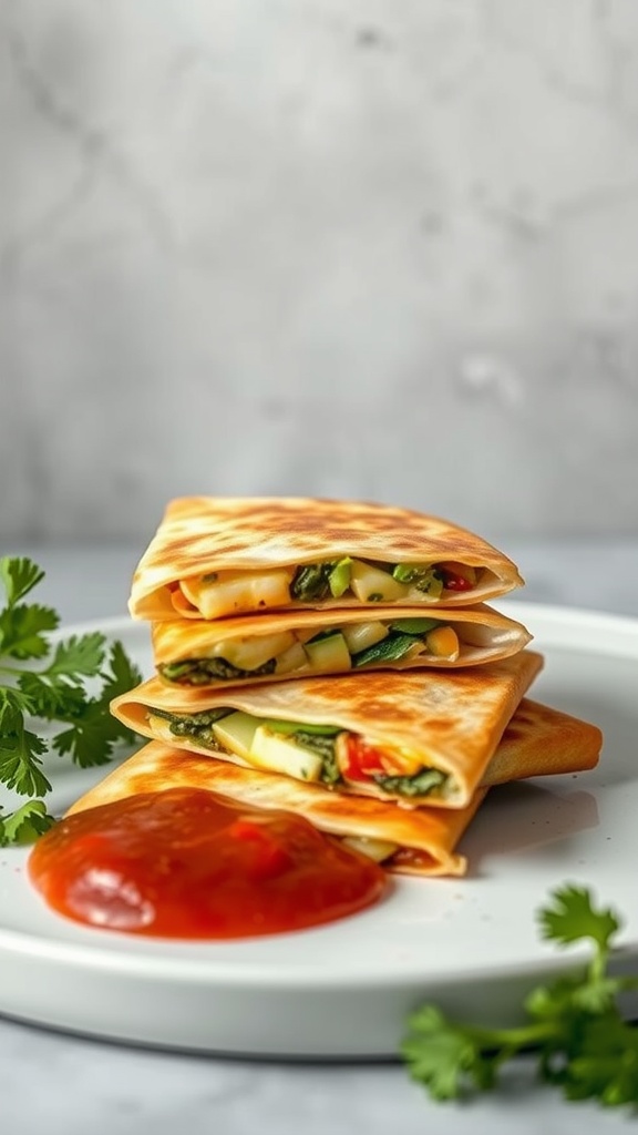 Vegetable quesadillas served with salsa on the side
