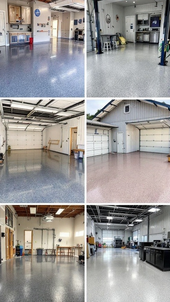A collage of different garage interiors showcasing various designs and uses.