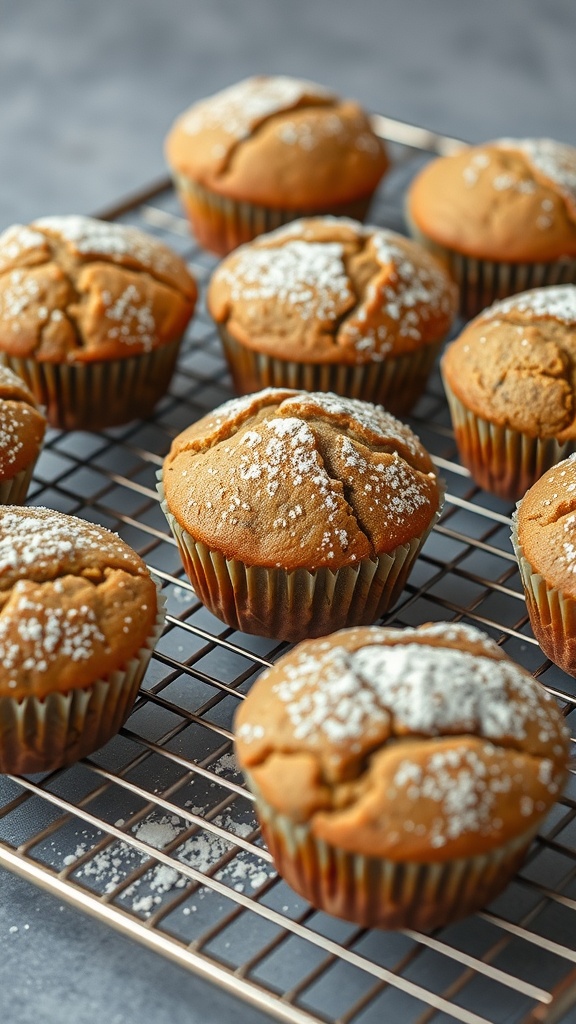 Freshly baked zucchini bread muffins on a wire rack.