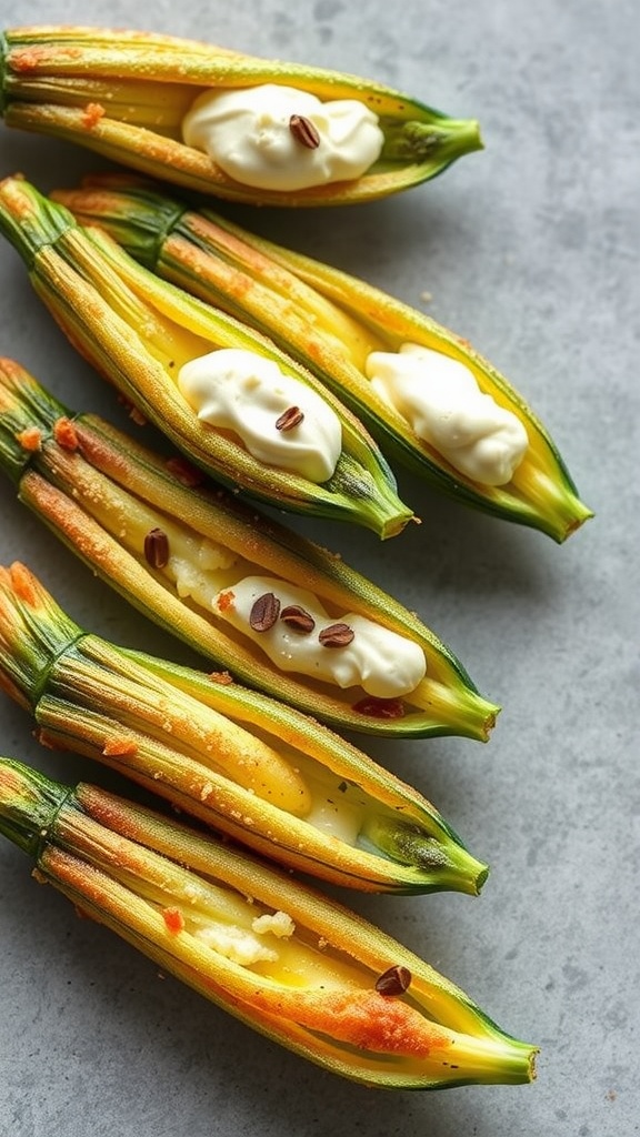 Zucchini flowers stuffed with ricotta, showcasing a delicious and fresh summer dish.