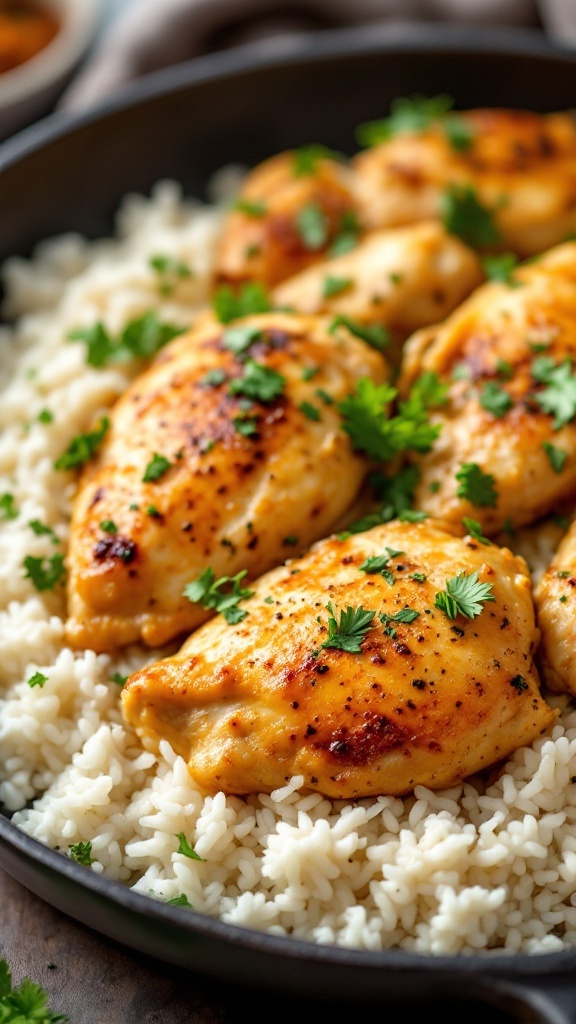 One-Pan Garlic Herb Chicken and Rice dish