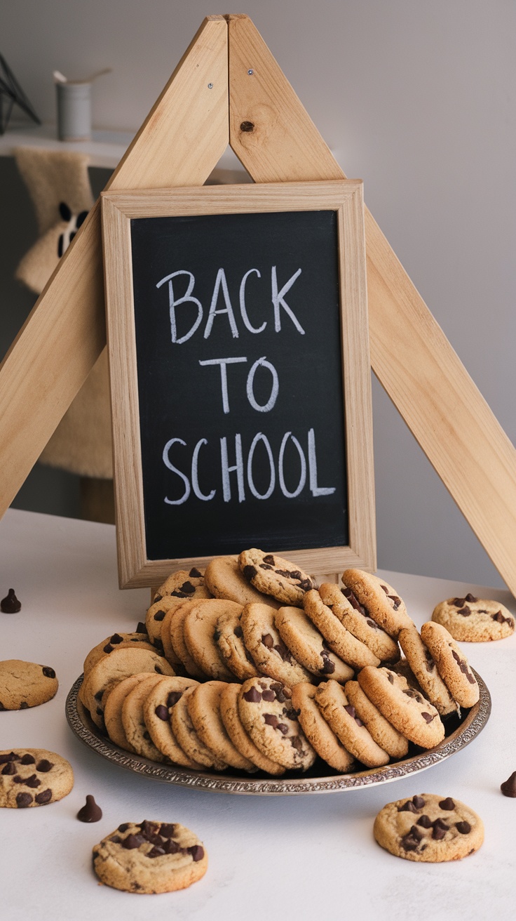 A plate of gluten-free chocolate chip cookies ready for back to school.