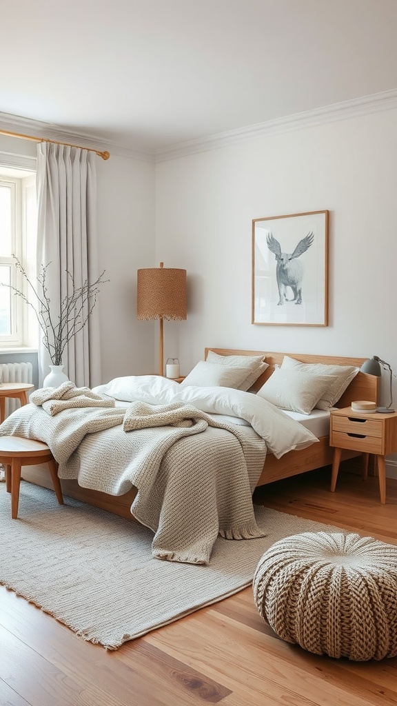 Cozy Scandinavian bedroom with neutral color palette