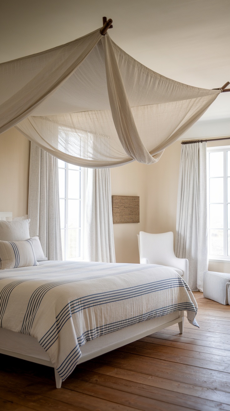 Beach-themed bed canopy in a coastal bedroom