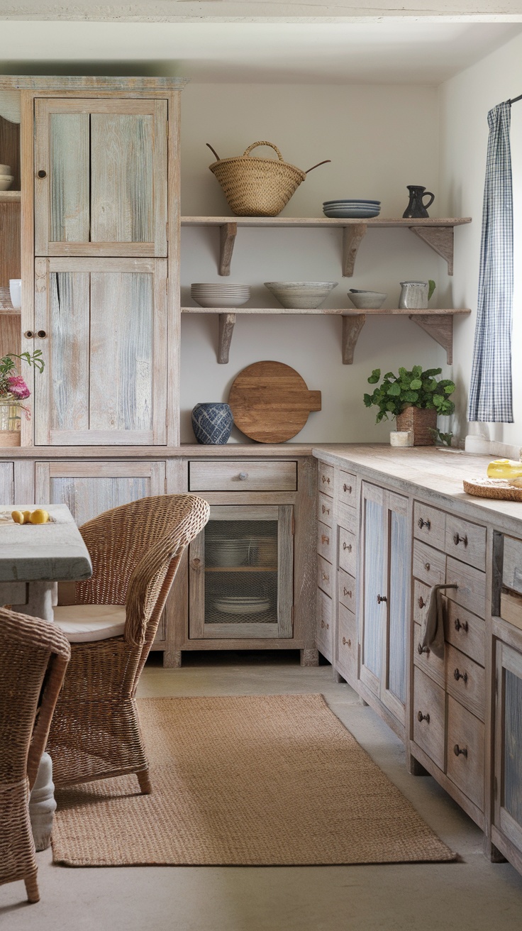 Coastal kitchen with wooden furniture and neutral tones