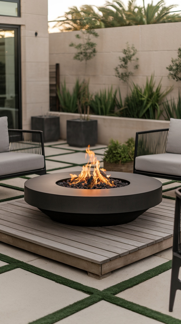 A modern outdoor fire pit design with a circular shape surrounded by comfortable seating.