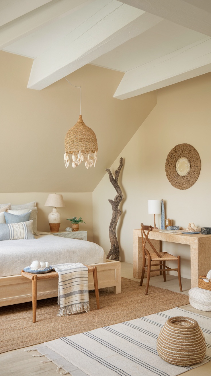 Coastal chic bedroom with natural textures and decor