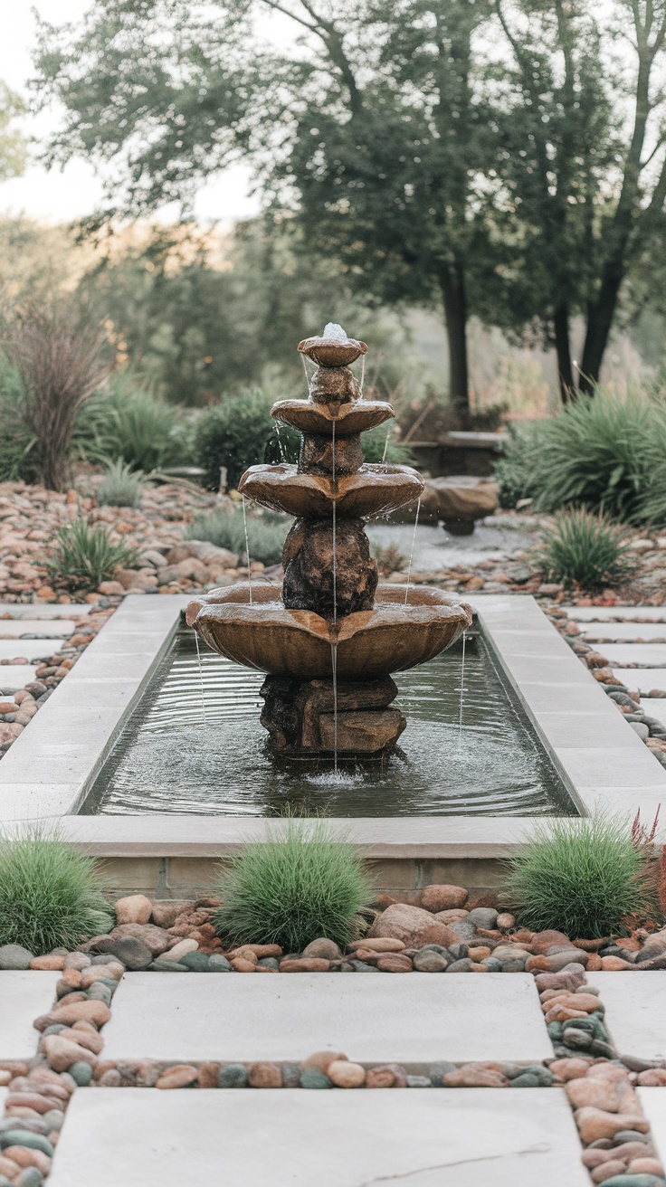 A beautiful fountain in a serene garden setting