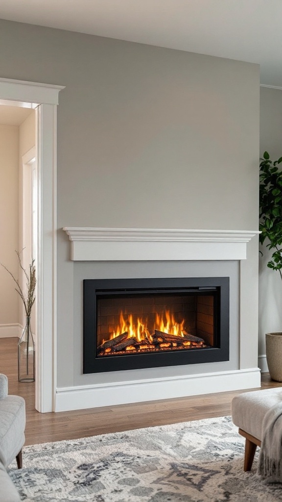 A stylish dual-sided electric fireplace with realistic flames, enhancing the ambiance of a modern living space.