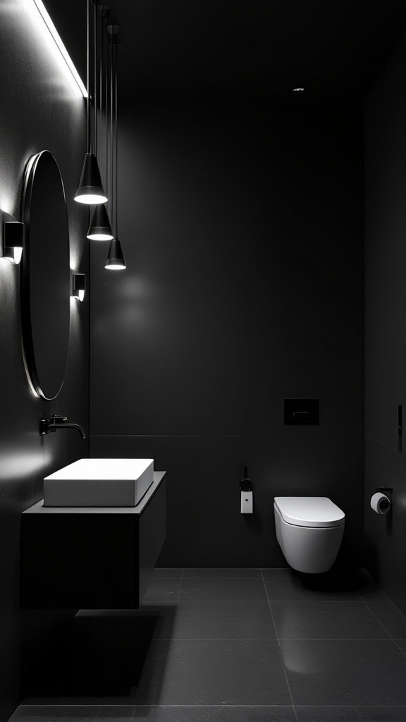 Modern black and white bathroom with elegant lighting