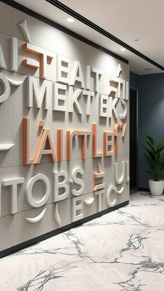 3D wall panels in a modern interior setting featuring various textures and colors