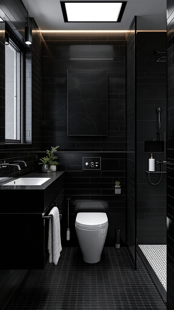 Modern black bathroom with white accents