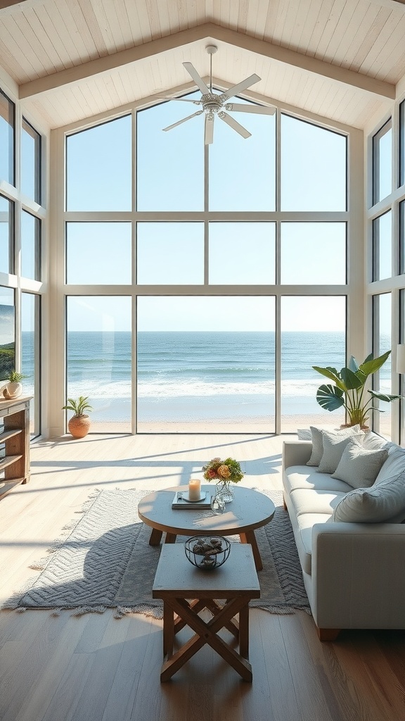 Bright living room with large windows overlooking the ocean
