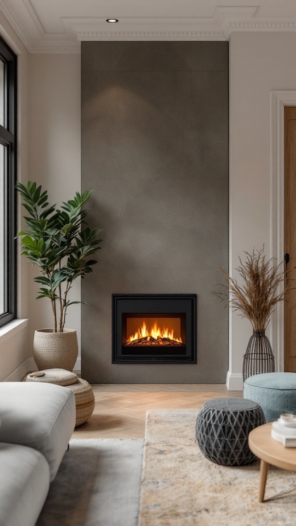 Modern corner electric fireplace installation in a cozy living room setting