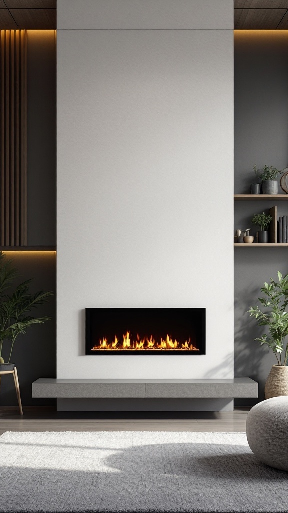 Minimalist wall-mounted electric fireplace with a sleek design and warm flames