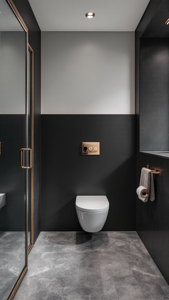 A modern bathroom featuring a black accent wall and minimalist design elements