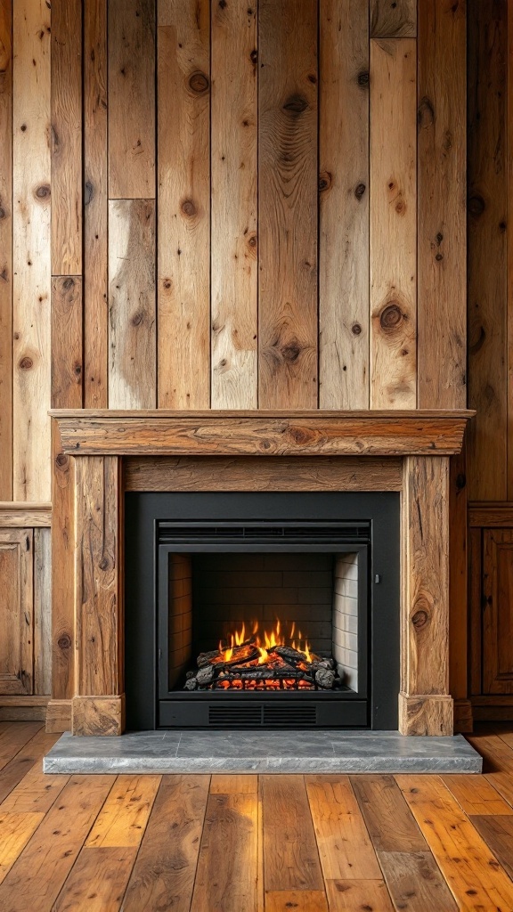 Reclaimed wood fireplace surround with electric fireplace