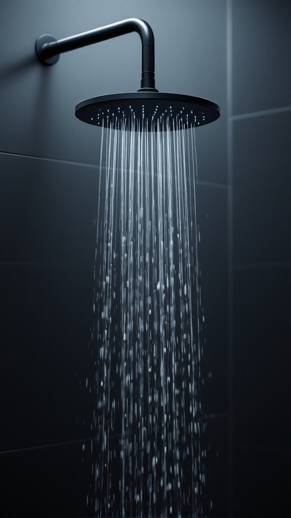 Matte black showerhead with water flowing down