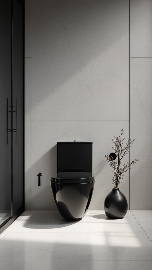 Stylish black toilet in a modern bathroom setting.