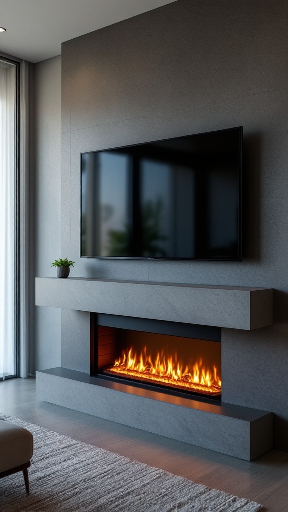 Modern electric fireplace with a floating TV stand