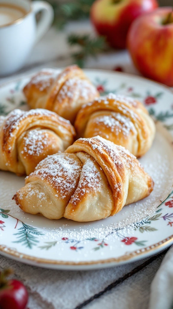 Delicious apple cinnamon crescent roll dumplings dusted with powdered sugar.