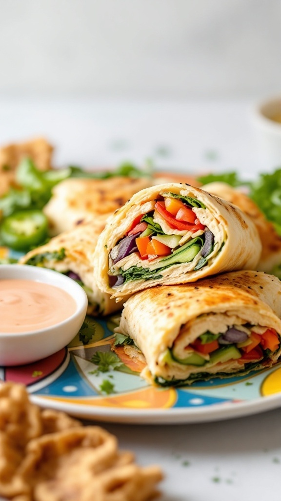 Vegetable and Hummus Crescent Roll Wraps served with dipping sauce