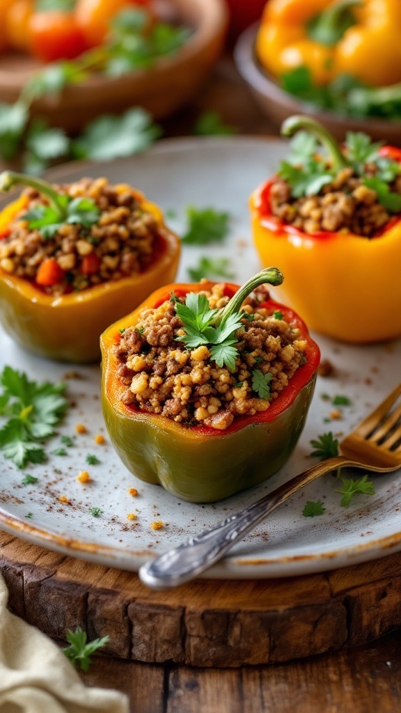 Stuffed bell peppers filled with quinoa and beef