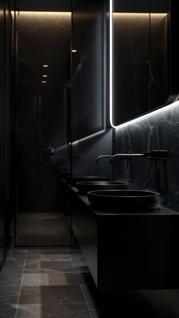 Modern black sink bathroom with elegant lighting