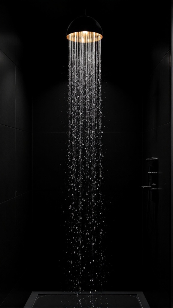 Modern black shower with elegant lighting