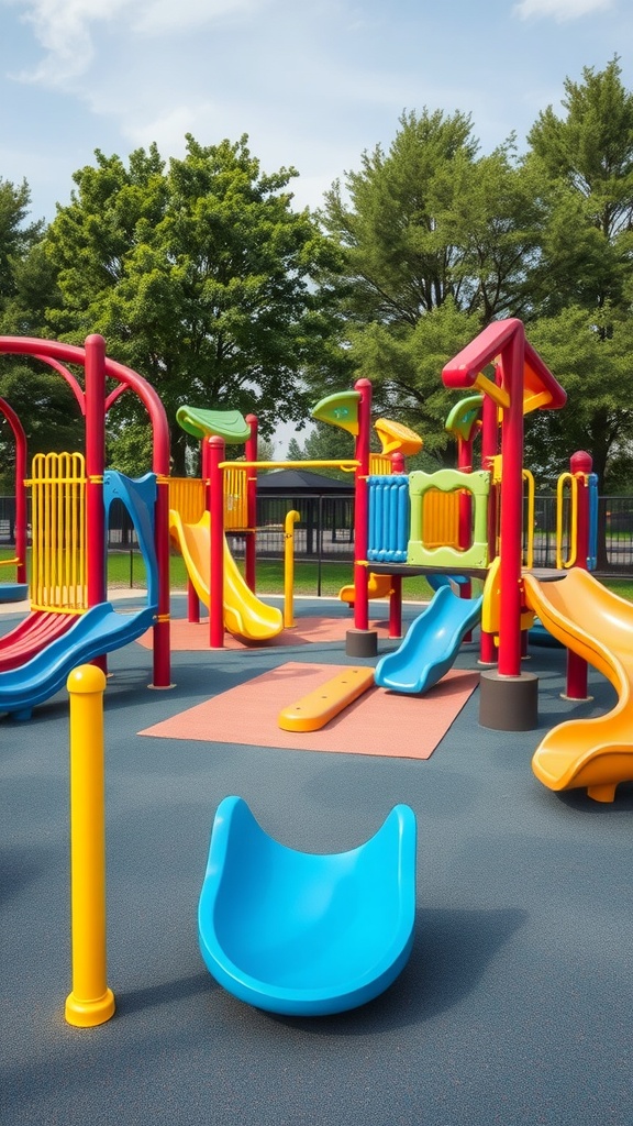 Colorful children's playground with slides and climbing structures