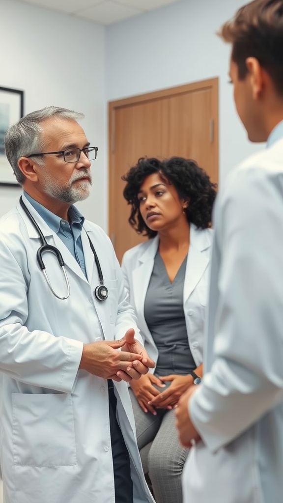 A healthcare professional discussing with patients about appetite suppressant options.
