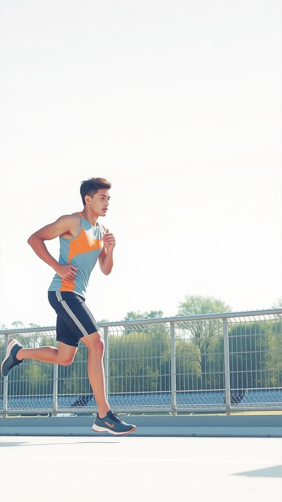 A young man running outdoors, illustrating athletic training.
