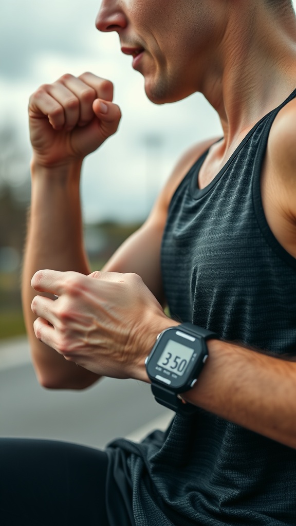 A person engaging in a high-intensity workout with a watch displaying time.