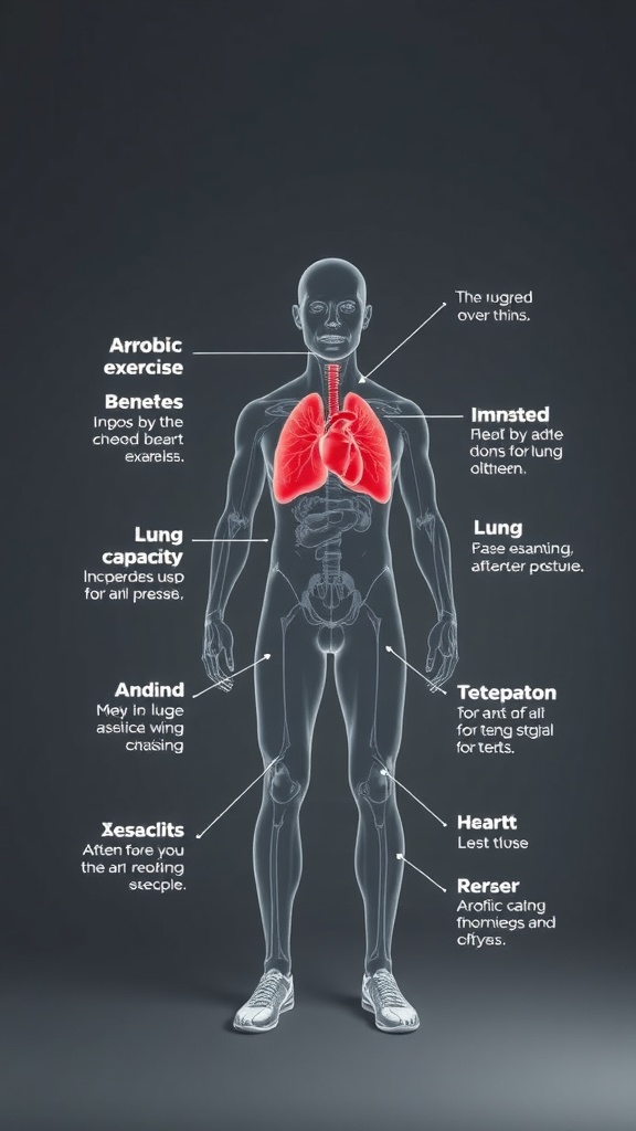 Illustration showing the physiological effects of aerobic exercise on the human body.