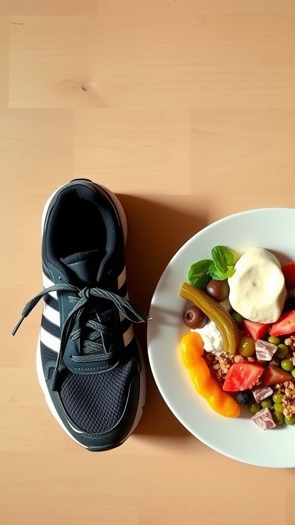 A healthy fruit and yogurt bowl with granola and mint