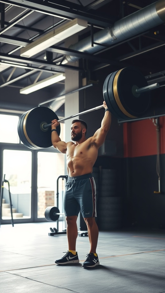 A person lifting a barbell in a gym.