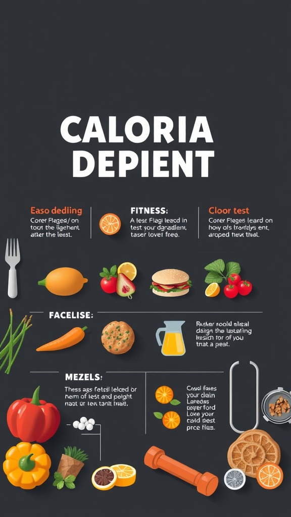 Infographic showing concepts related to caloric deficit and healthy eating