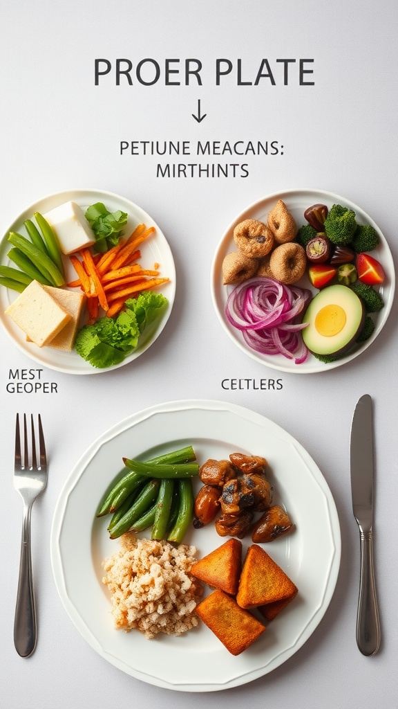 A plate demonstrating portion control with various healthy foods.