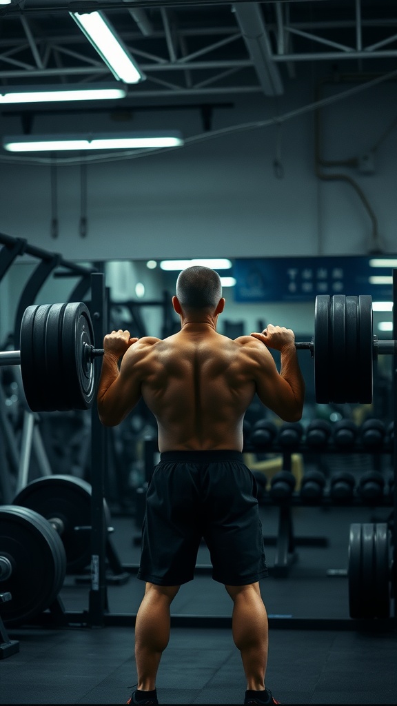 A person lifting heavy weights in a gym setting.